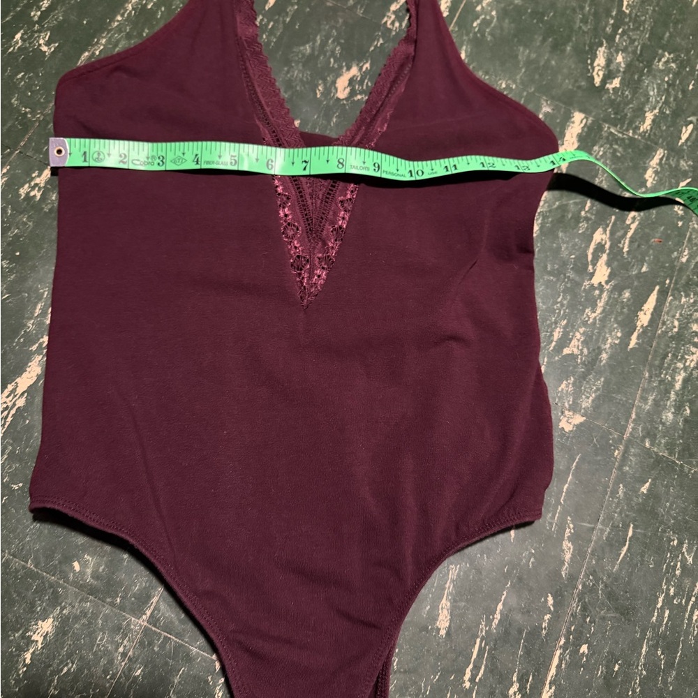 Red Lace Detail Swimsuit with Green Accent